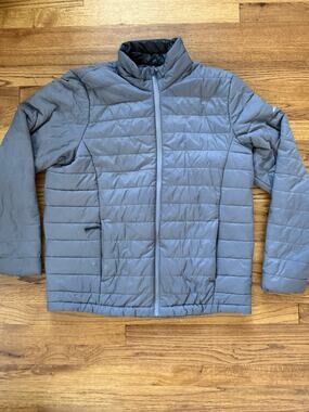 Eddie Bauer Mens Lightweight Puffer Jacket Size L Gray Full Zip Insulated EB556